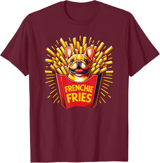 Frenchie Fries - Cute French Bulldog Funny Fries Women Girls Kids T-Shirt - T-Shirt | Maroon
