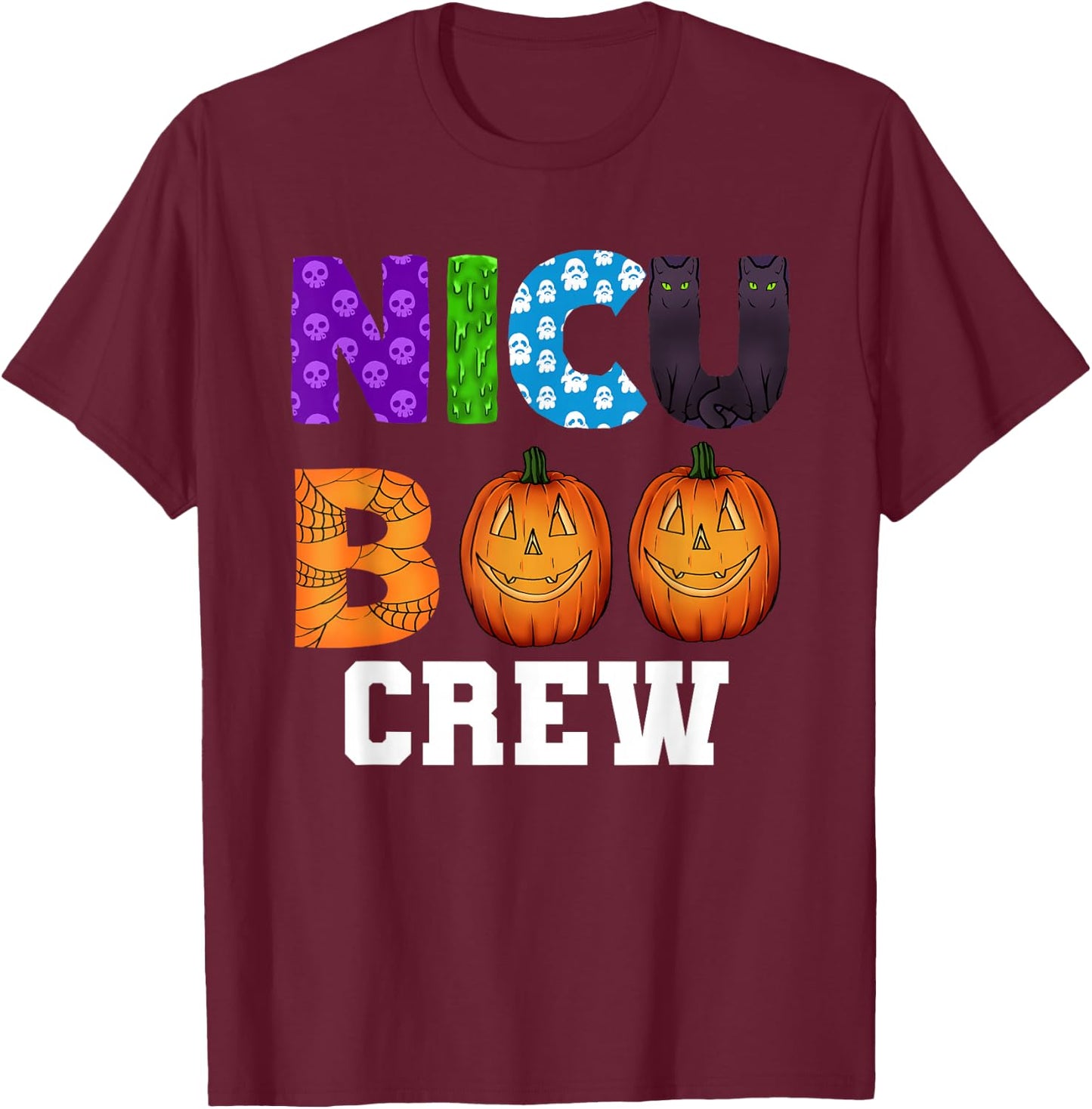 NICU Boo Crew Scary Halloween Neonatal Nurses T-Shirt - T-Shirt | Maroon