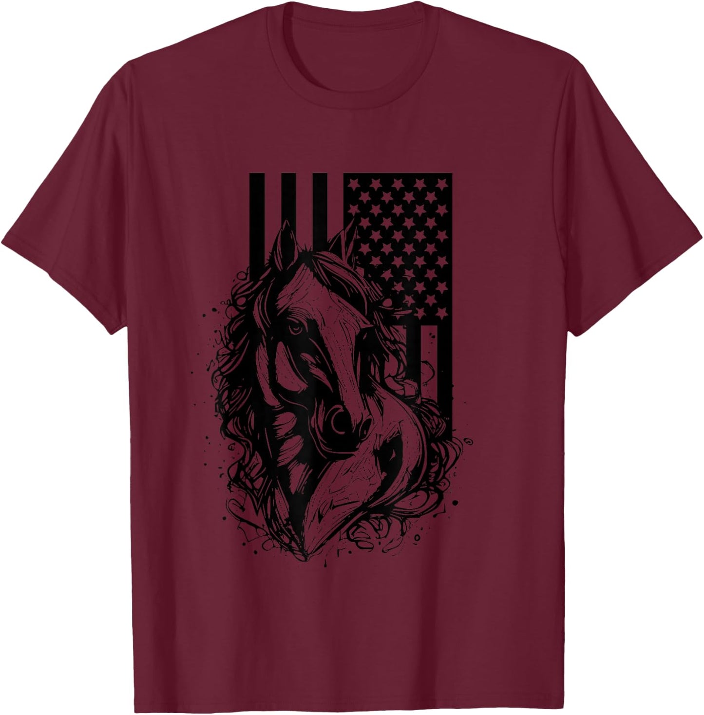 American Flag Horseback Riding Apparel - Horse T-Shirt - T-Shirt | Maroon
