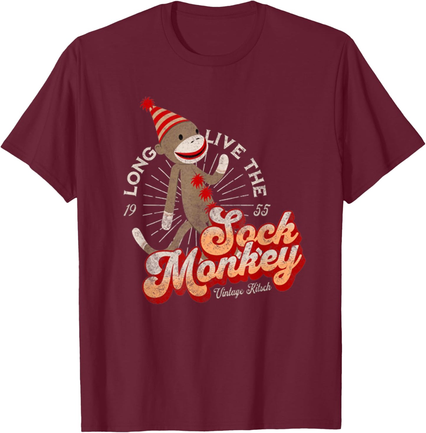 Long Live the Sock Monkey Est 1955 Cute Sock Monkey T-Shirt - T-Shirt | Maroon