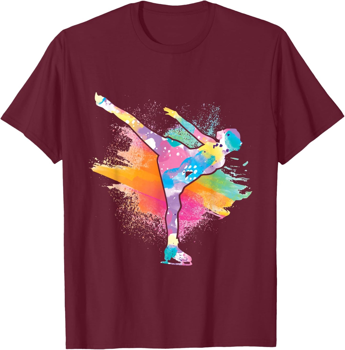 Colorful Figure Skater - Ice Skating Skates Winter T-Shirt - T-Shirt | Maroon