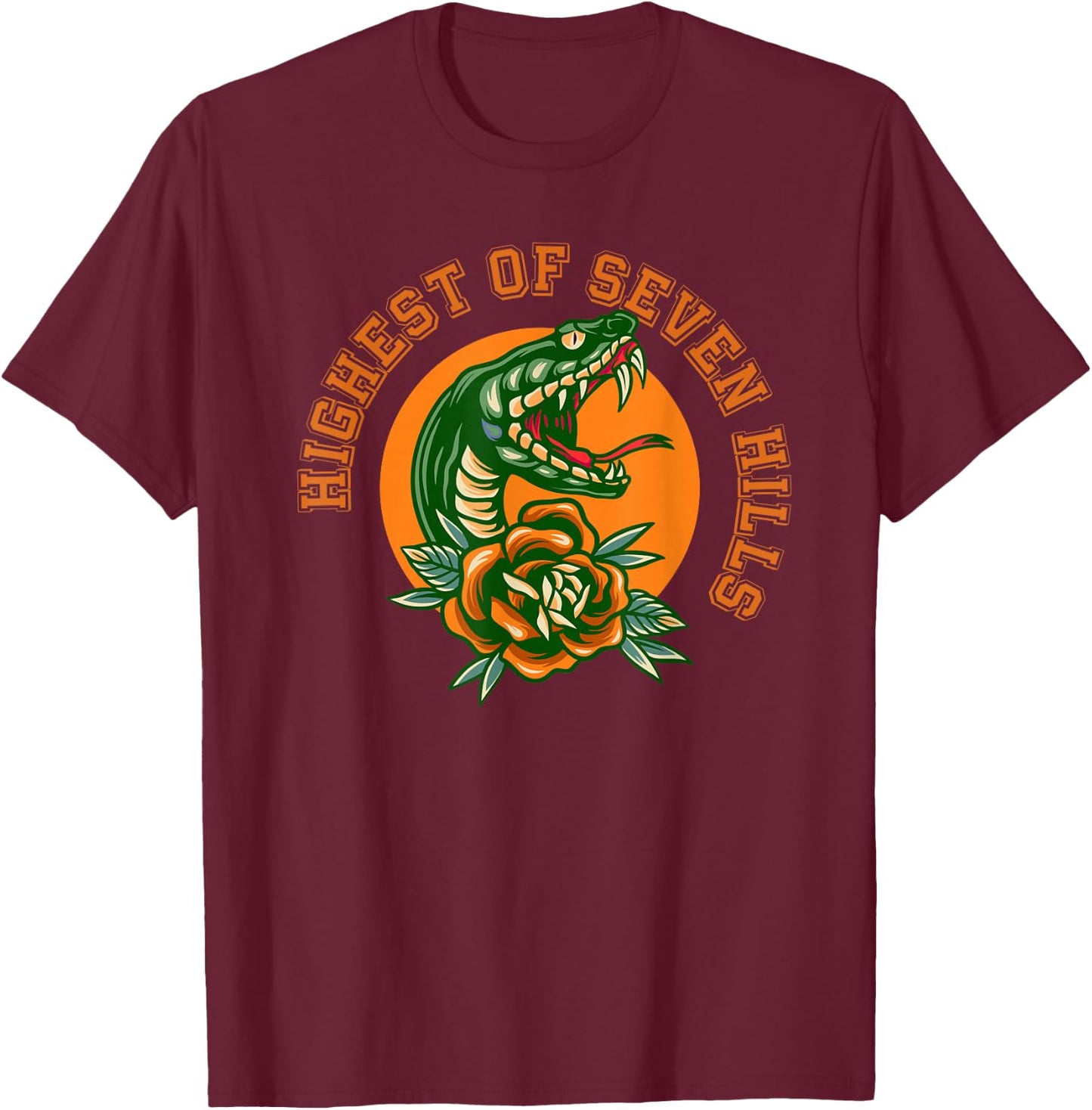 Highest of Seven Hills Rattler and Rose T-Shirt - T-Shirt | Maroon