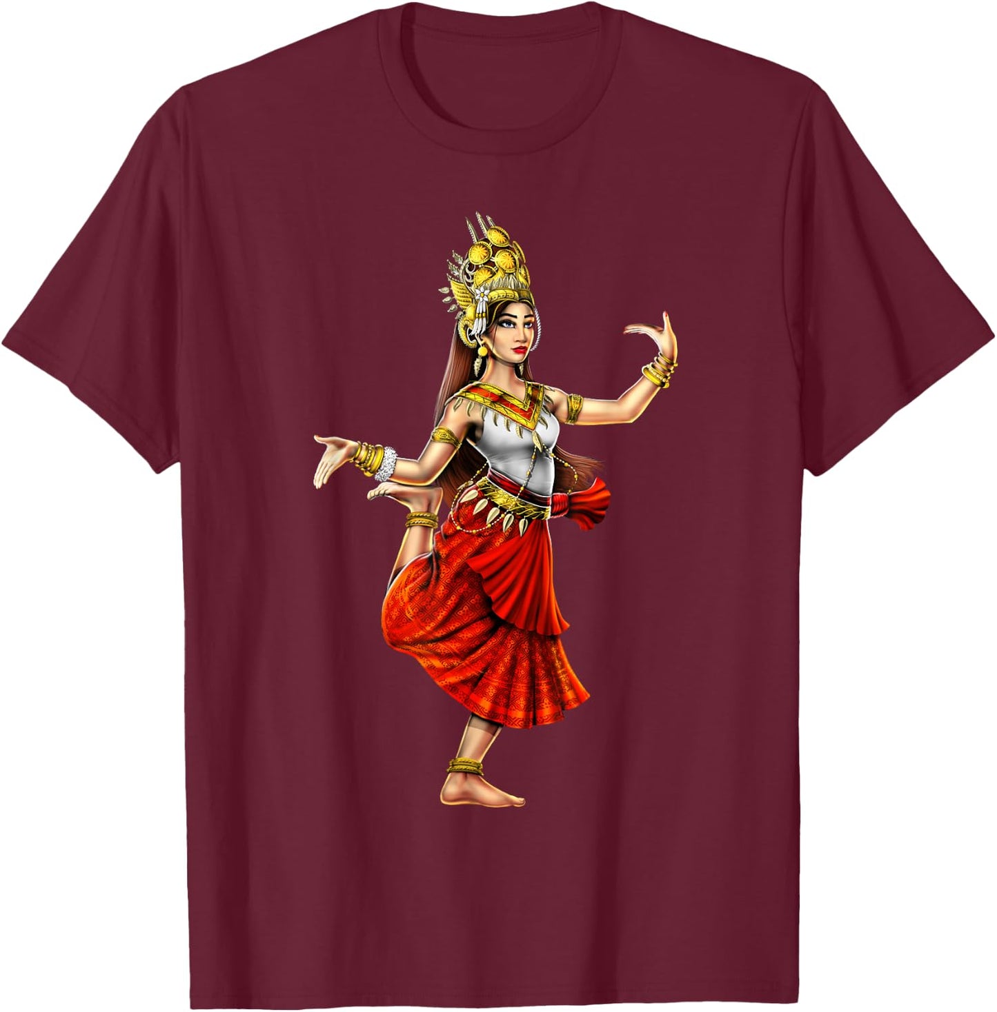 Cambodian Khmer Traditional Dance Girl Apsara T-Shirt - T-Shirt | Maroon