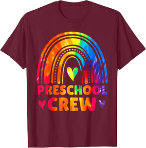 Preschool Crew Teacher Women Tie Dye Back To School Rainbow T-Shirt - T-Shirt | Maroon