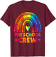 Preschool Crew Teacher Women Tie Dye Back To School Rainbow T-Shirt - T-Shirt | Maroon
