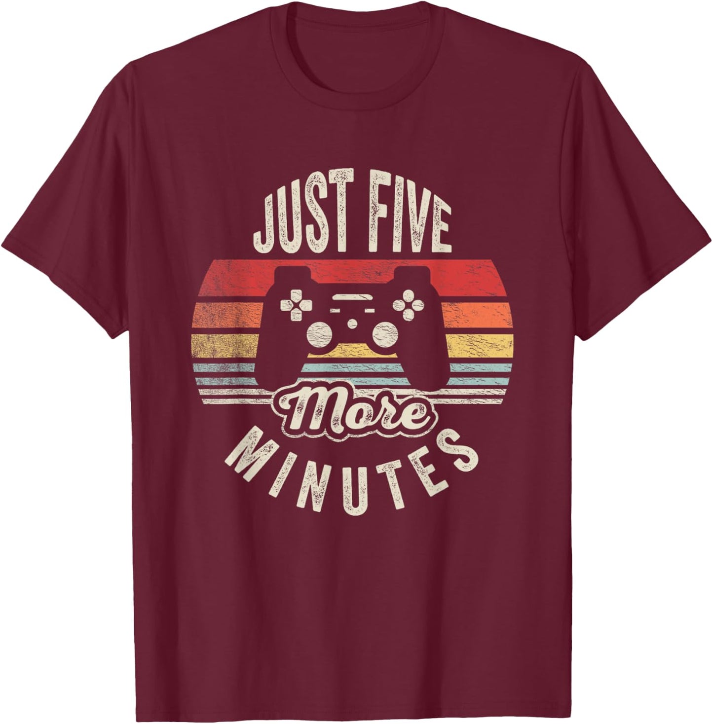 Retro Vintage Gamer Statement Just Five More Minutes T-Shirt - T-Shirt | Maroon