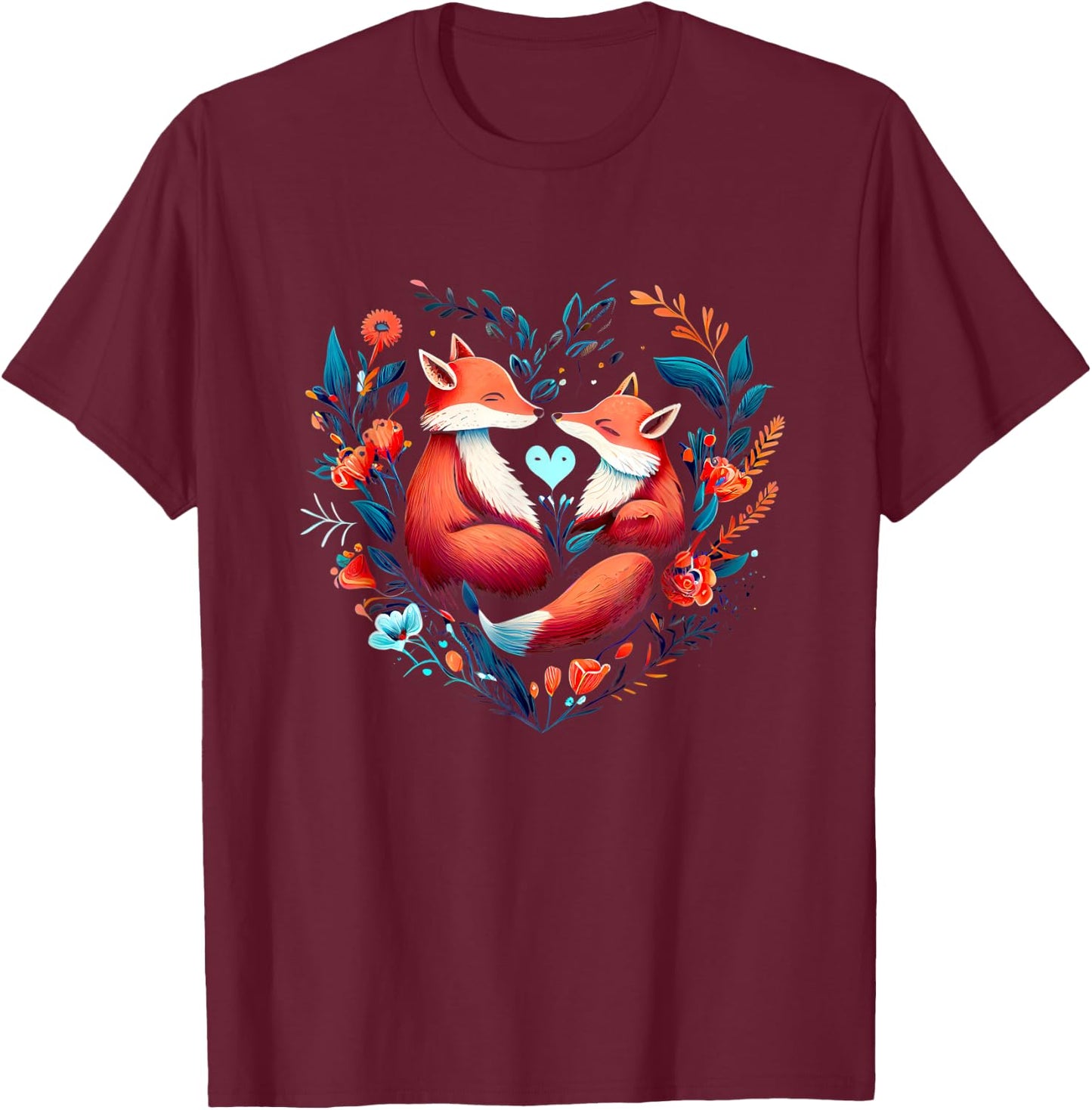 Heart-shaped Fox couple - Valentine's day T-Shirt - T-Shirt | Maroon