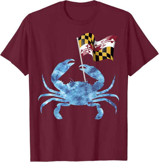 Maryland Blue Crab Flag of Maryland Family Vacation Camping T-Shirt - T-Shirt | Maroon