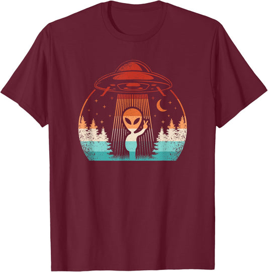 Funny Alien UFO Extraterrestrial Retro Space Men Boys Kids T-Shirt - T-Shirt | Maroon