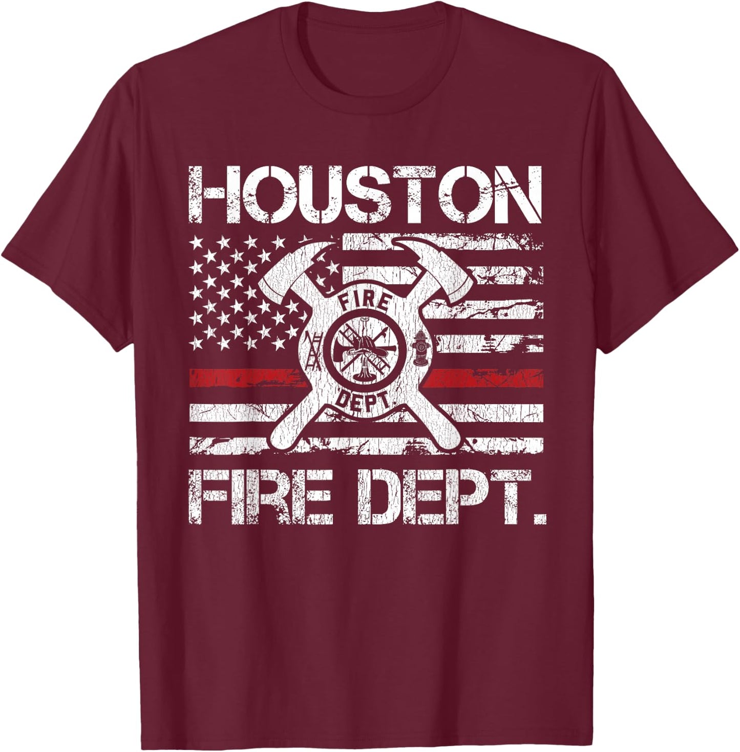 Houston Texas Fire Department Thin Red Line Fireman T-Shirt - T-Shirt | Maroon