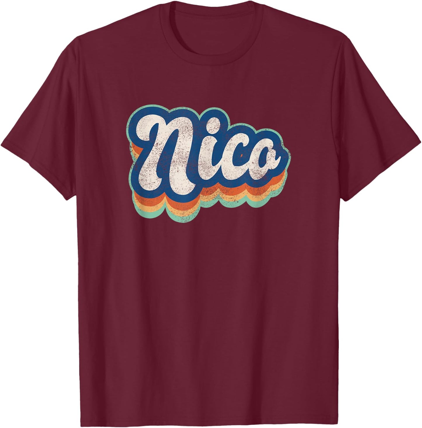 Nico First Name Boy Vintage Style 70s 80s Personalized T-Shirt - T-Shirt | Maroon