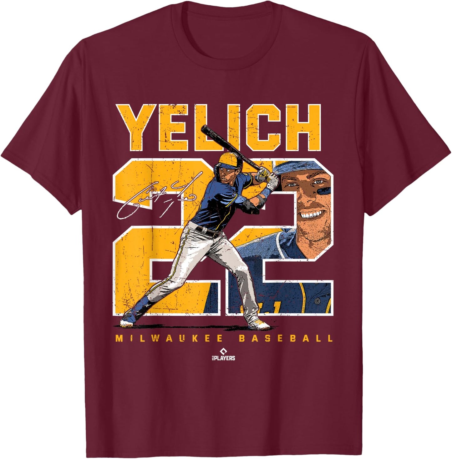 Number and Portrait Christian Yelich Milwaukee MLBPA T-Shirt - T-Shirt | Maroon