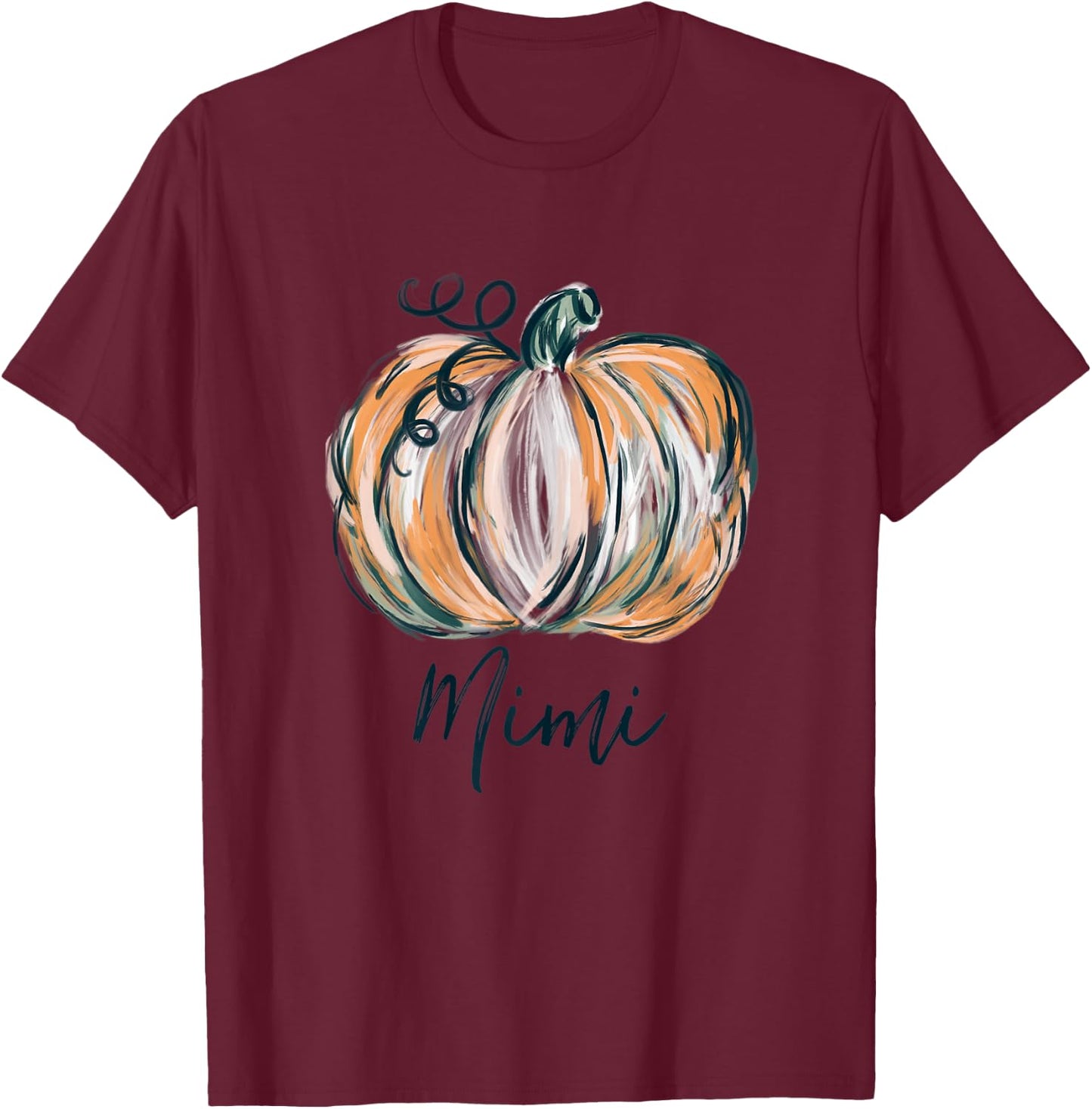 Mimi Watercolor Pumpkin Fall Thanksgiving Halloween 2022 T-Shirt - T-Shirt | Maroon