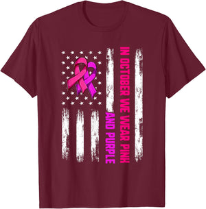 We Wear Purple And Pink In October Shirt, Flag Ribbons USA T-Shirt - T-Shirt | Maroon