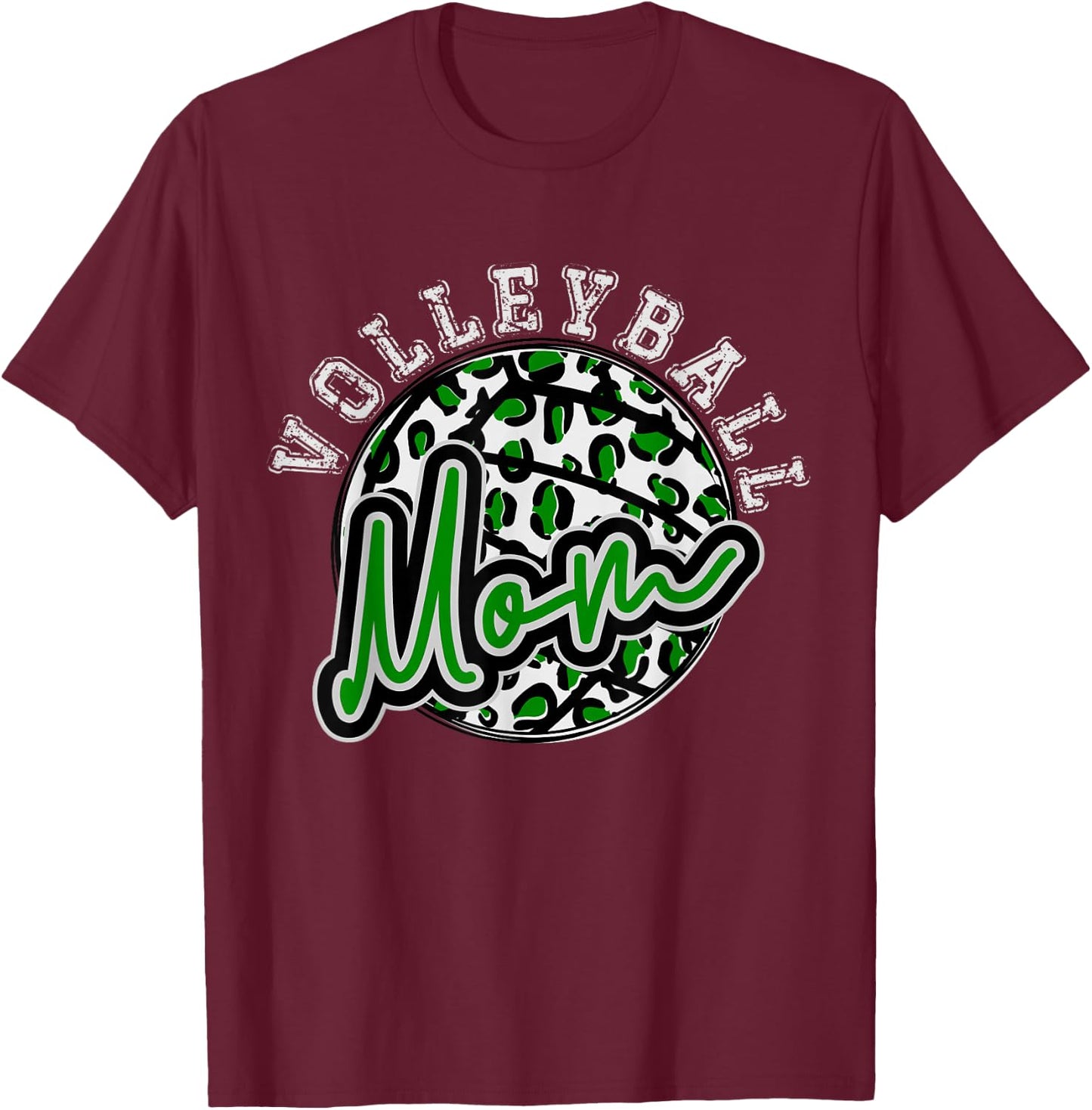 Leopard Cheetah Volleyball green Mom Shirt Trendy T-Shirt - T-Shirt | Maroon