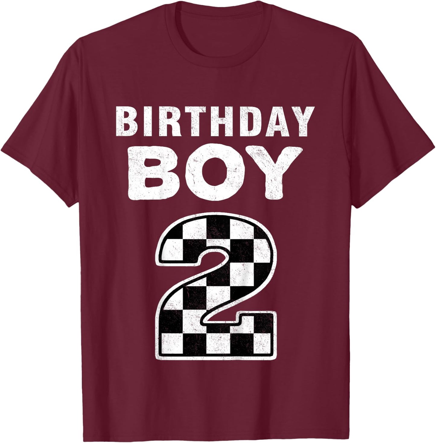 Kids Birthday Boy 2 Two Race Car 2nd Birthday Racing Car Driver T-Shirt - T-Shirt | Maroon