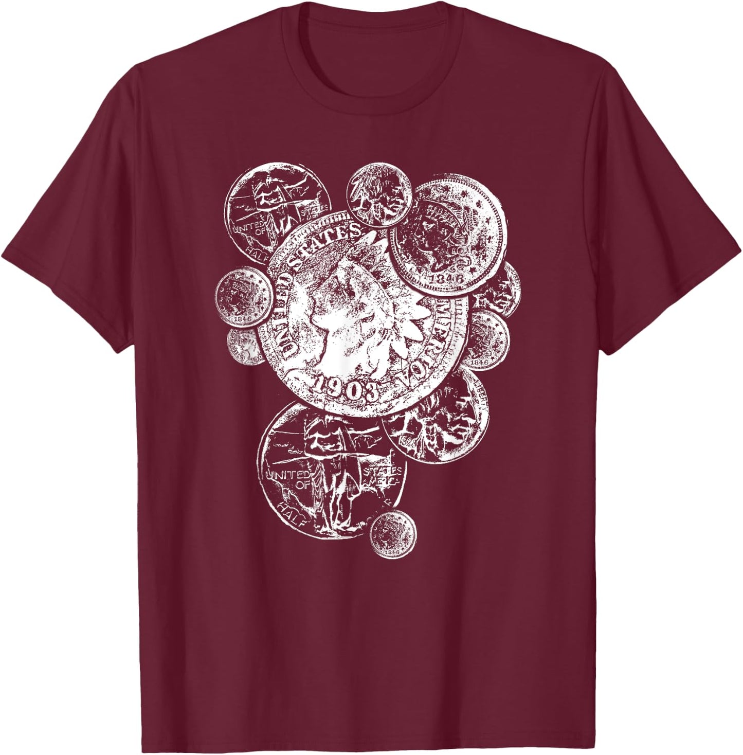 Coin collector gifts 4 u Men's Vintage Coin Collecting , Black, Small T-Shirt - T-Shirt | Maroon