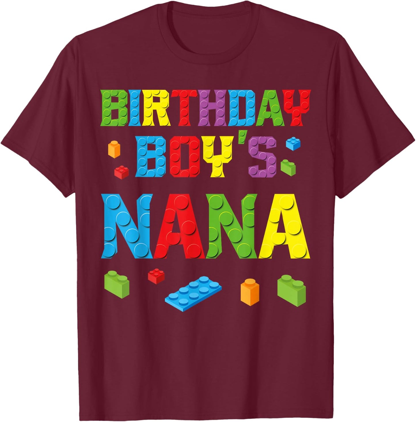 Master Builder Birthday Boy's Nana Building Bricks Blocks T-Shirt - T-Shirt | Maroon