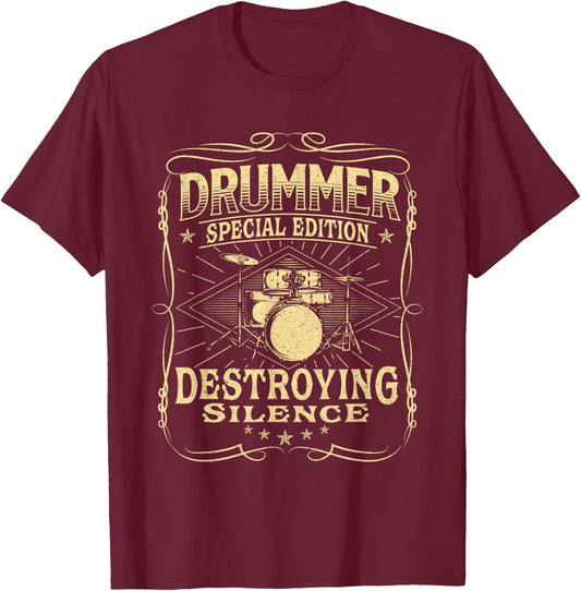 Drummer Special Edition Destroying Silence - Drumming Lover T-Shirt - T-Shirt | Maroon