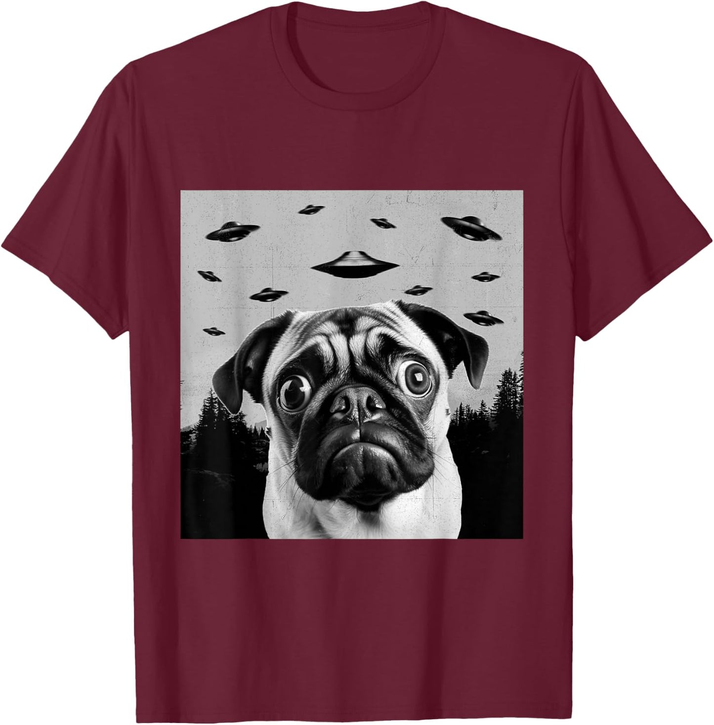 Alien UFO Funny Pug Dog Lover Men Women Kids T-Shirt - T-Shirt | Maroon