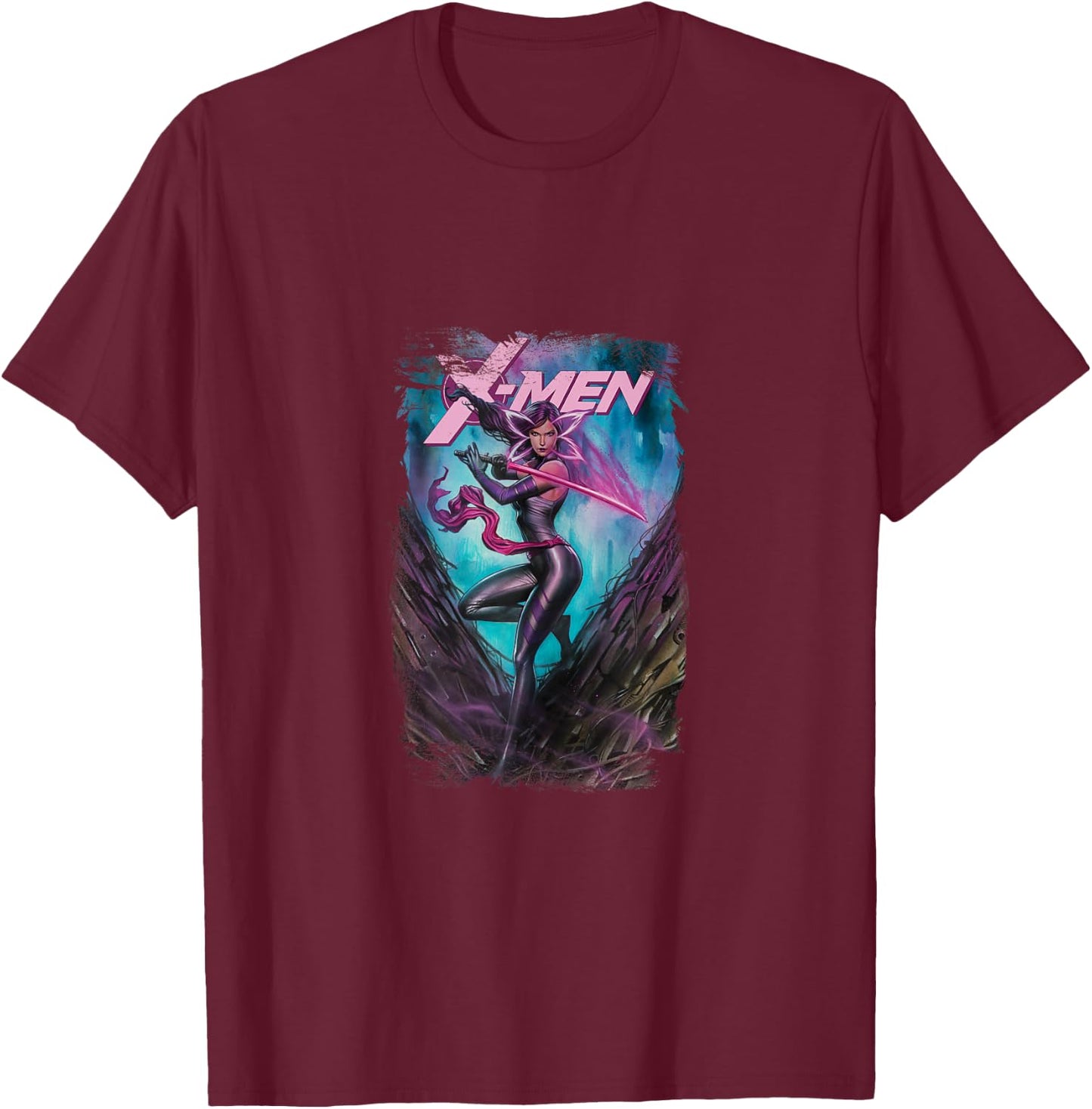 Marvel X-Men Psylocke Wielding Sword Vintage Poster T-Shirt - T-Shirt | Maroon
