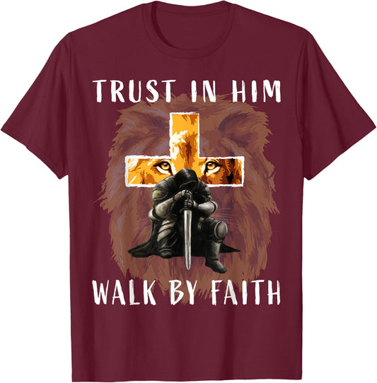 Trust Walk by Faith Christian Religious Sayings Graphic Men T-Shirt - T-Shirt | Maroon