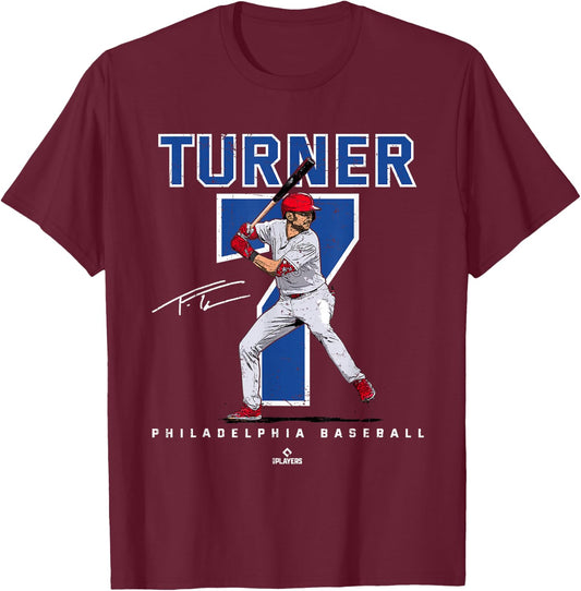 Number and Portrait Trea Turner Philadelphia MLBPA T-Shirt - T-Shirt | Maroon