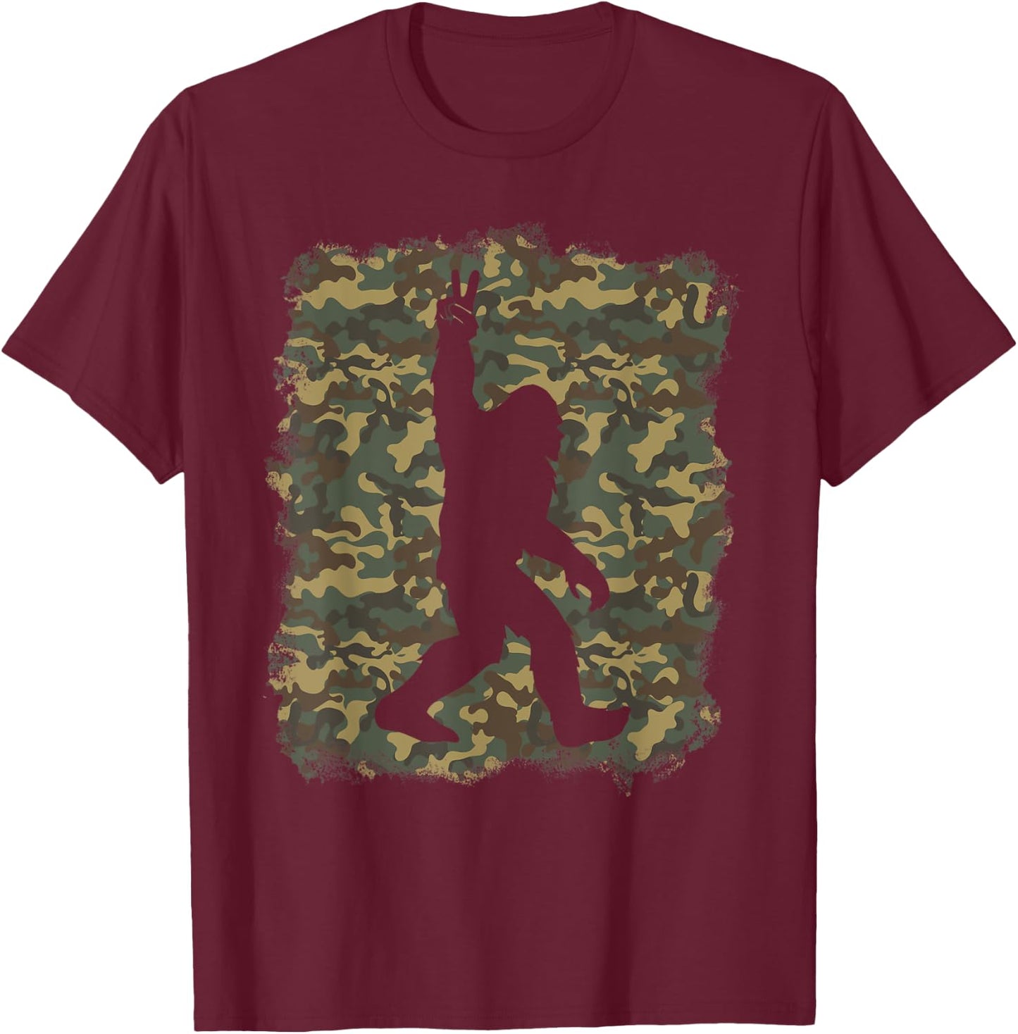 Bigfoot Sasquatch Peace Big Foot Squatch Army Camouflage Men T-Shirt - T-Shirt | Maroon