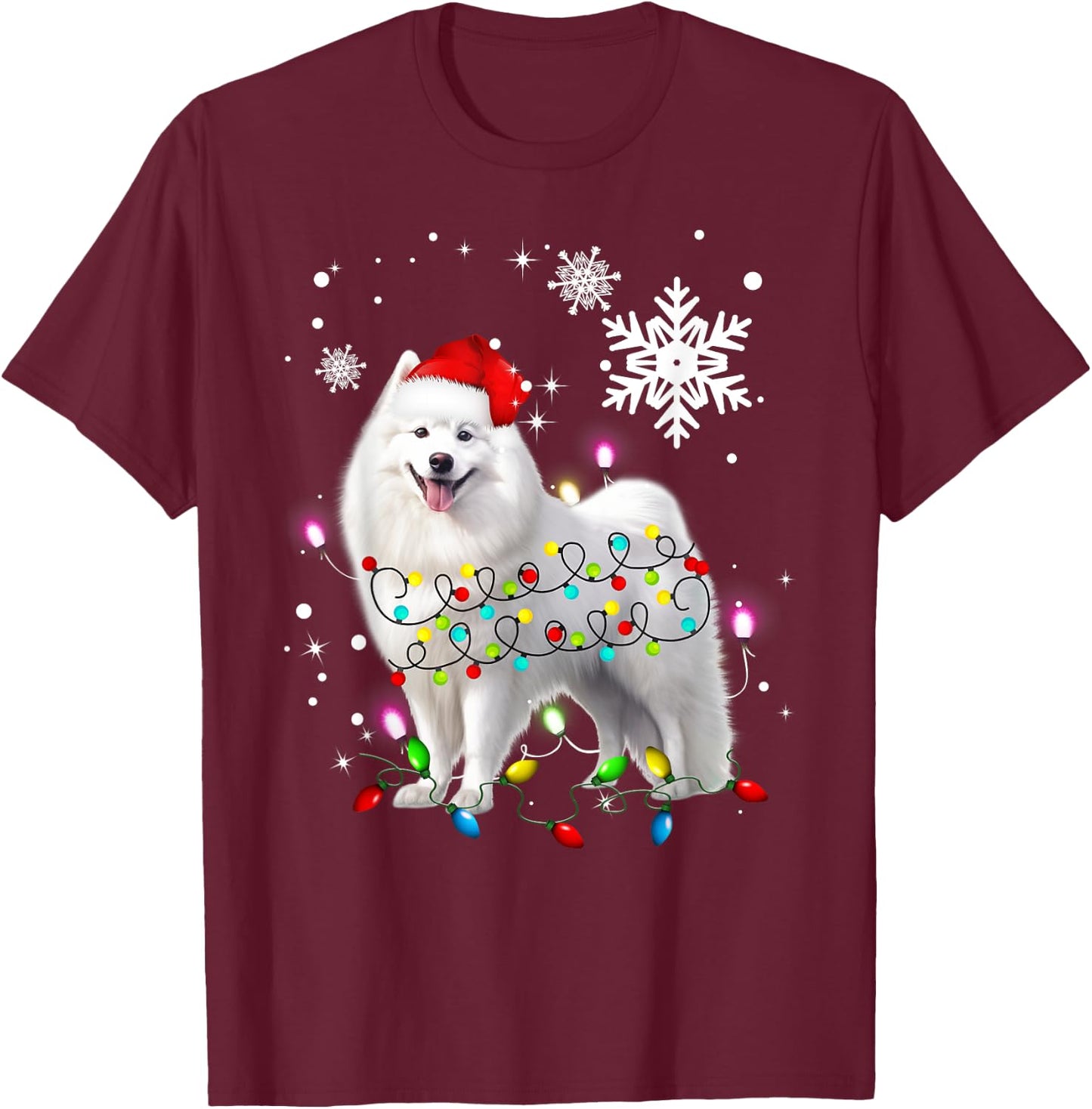 Samoyed Christmas Tree Light Pajama Samoyed Lover Xmas T-Shirt - T-Shirt | Maroon