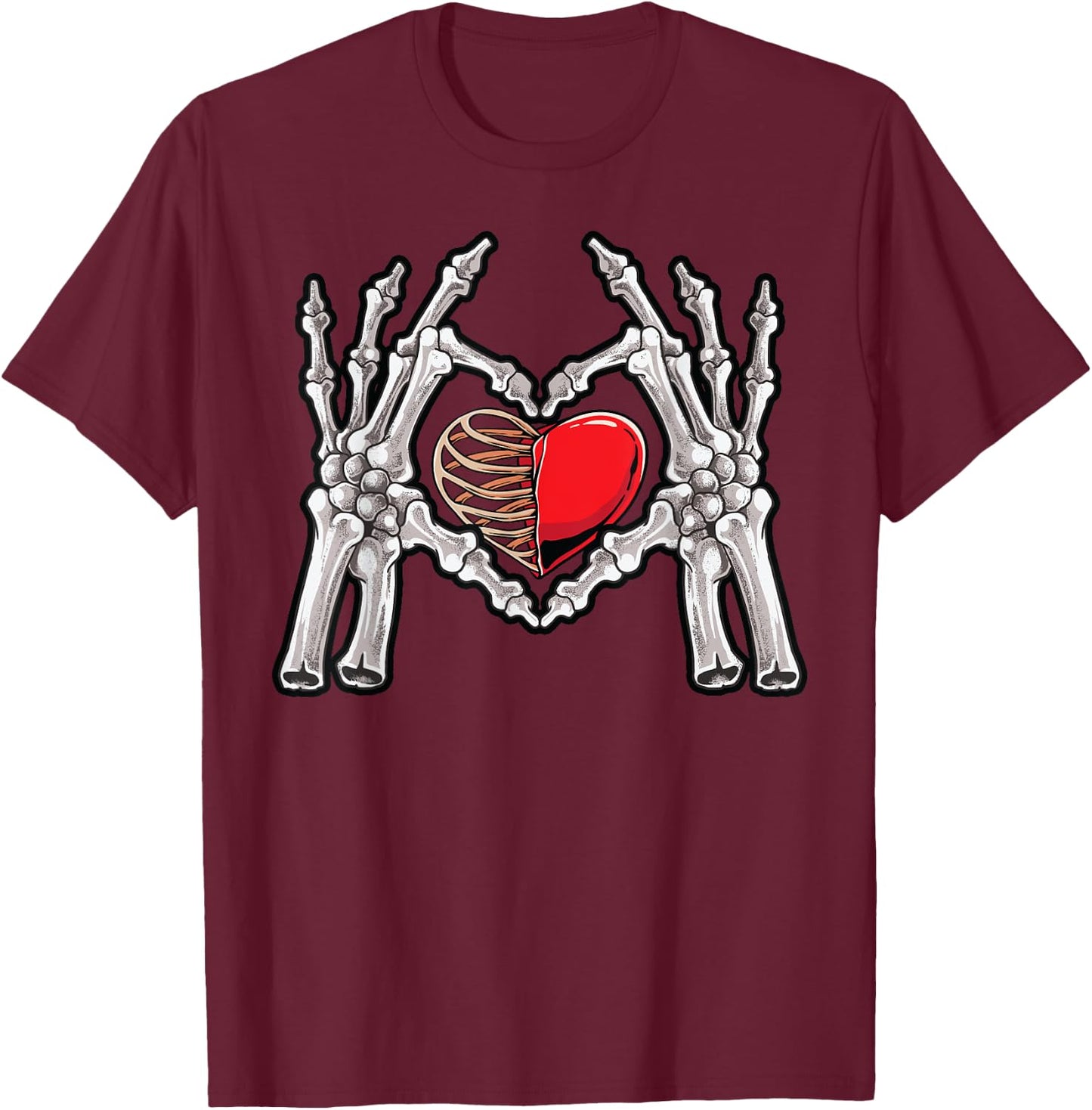 Skeleton Hand Heart Sign Bones Costume Love Skull Tapestry T-Shirt - T-Shirt | Maroon