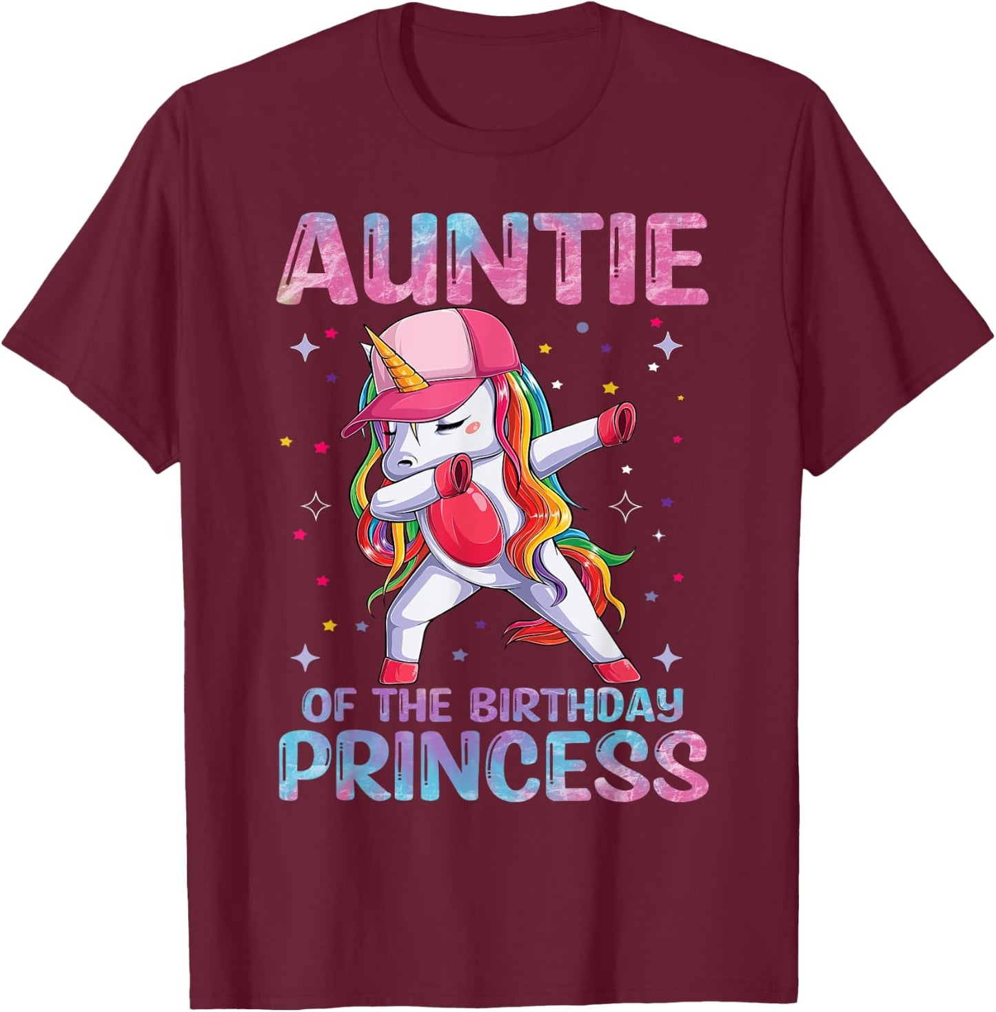 Auntie of the Birthday Princess Girl Dabbing Unicorn Aunt T-Shirt - T-Shirt | Maroon