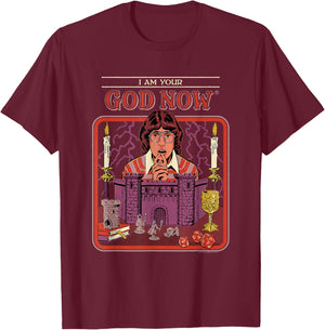 Steven Rhodes Your God Now Tabletop Gaming Retro Dark Humor T-Shirt - T-Shirt | Maroon