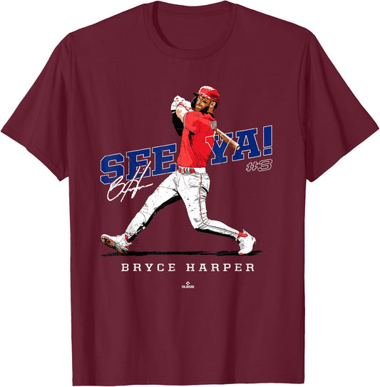 See Ya! Bryce Harper Philadelphia MLBPA T-Shirt - T-Shirt | Maroon