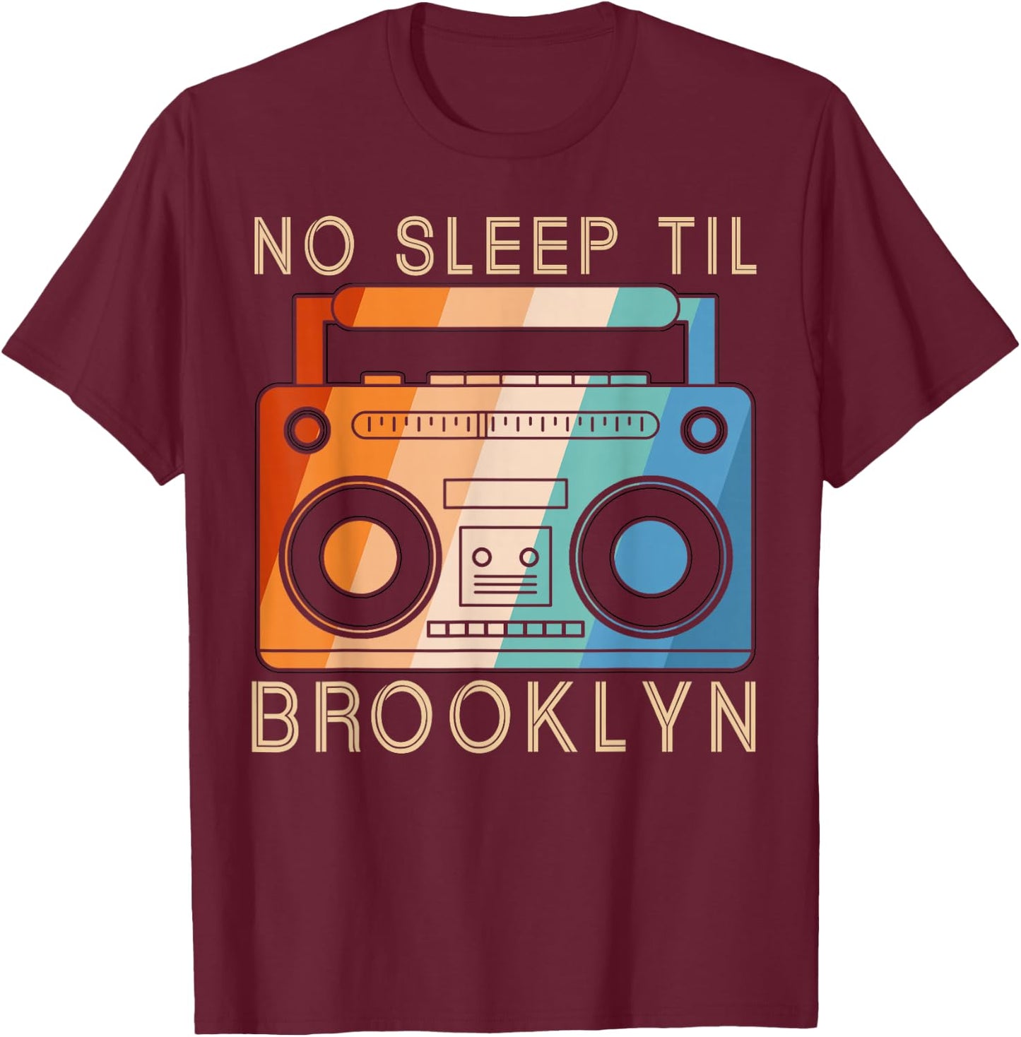 Retro No Sleep Til Brooklyn Vintage Portable Stereo T-Shirt - T-Shirt | Maroon
