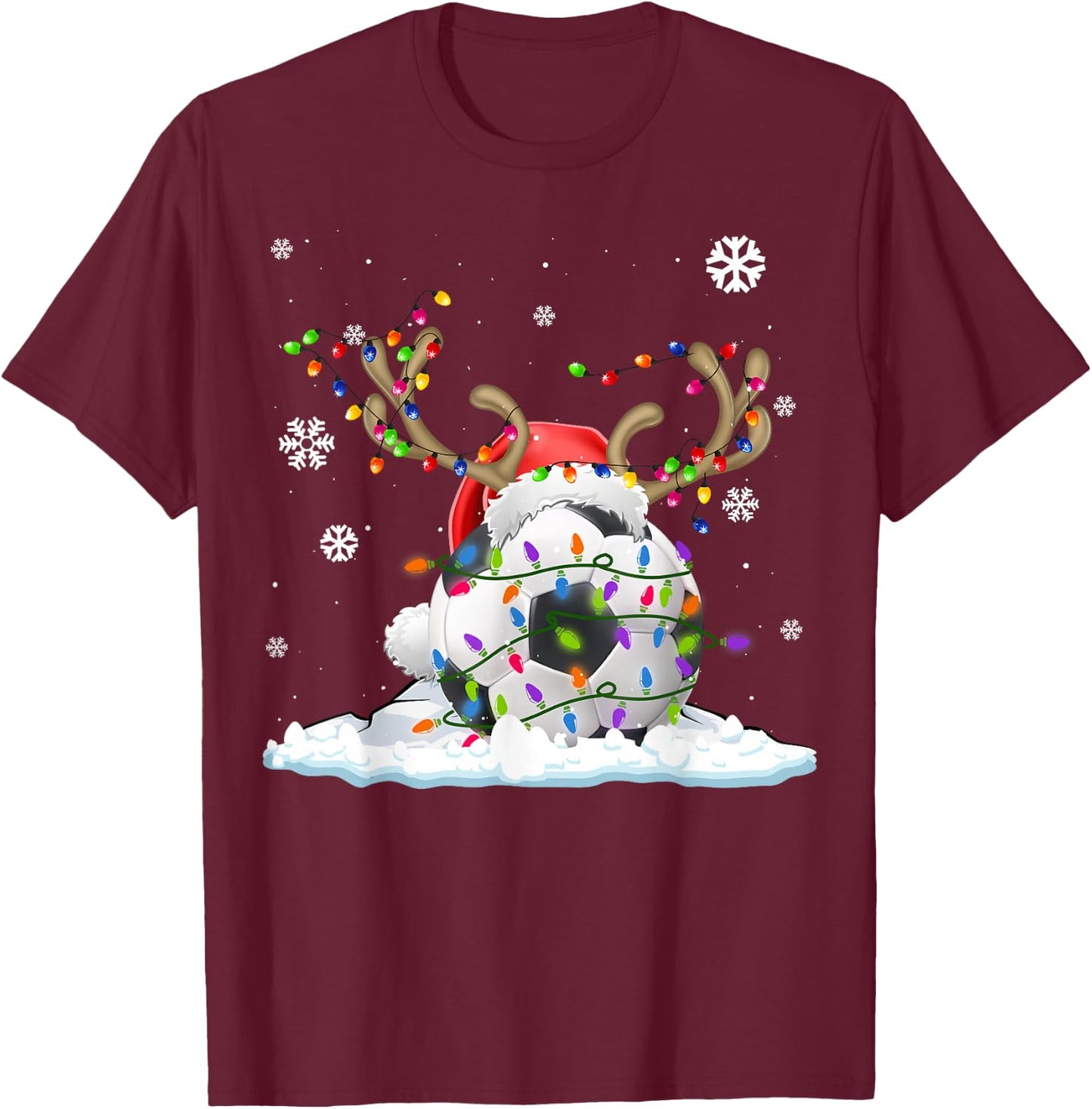 Funny Soccer Lovers Soccer Santa Hat Ugly Christmas Sweater T-Shirt - T-Shirt | Maroon