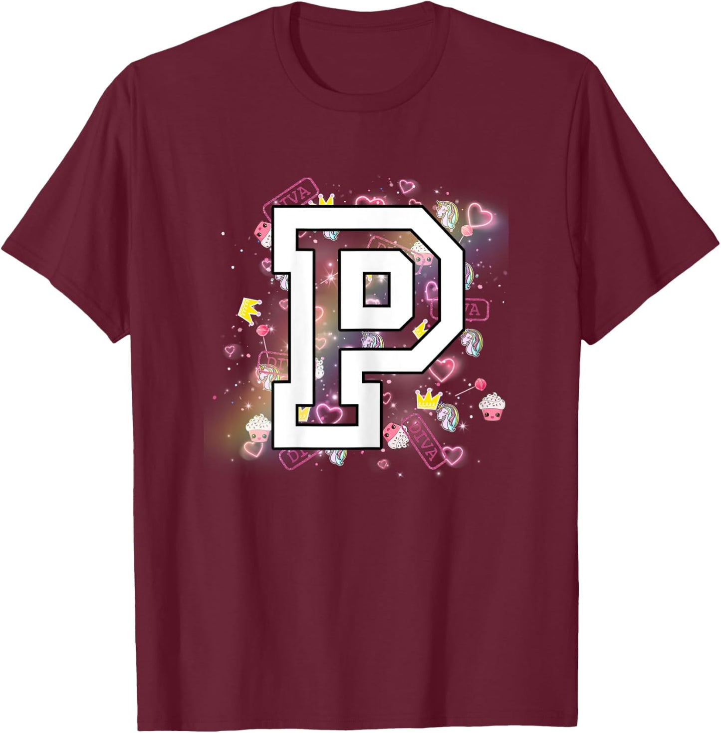 Kids Letter P Clothing For a Girl Who's Name Starts With P T-Shirt - T-Shirt | Maroon