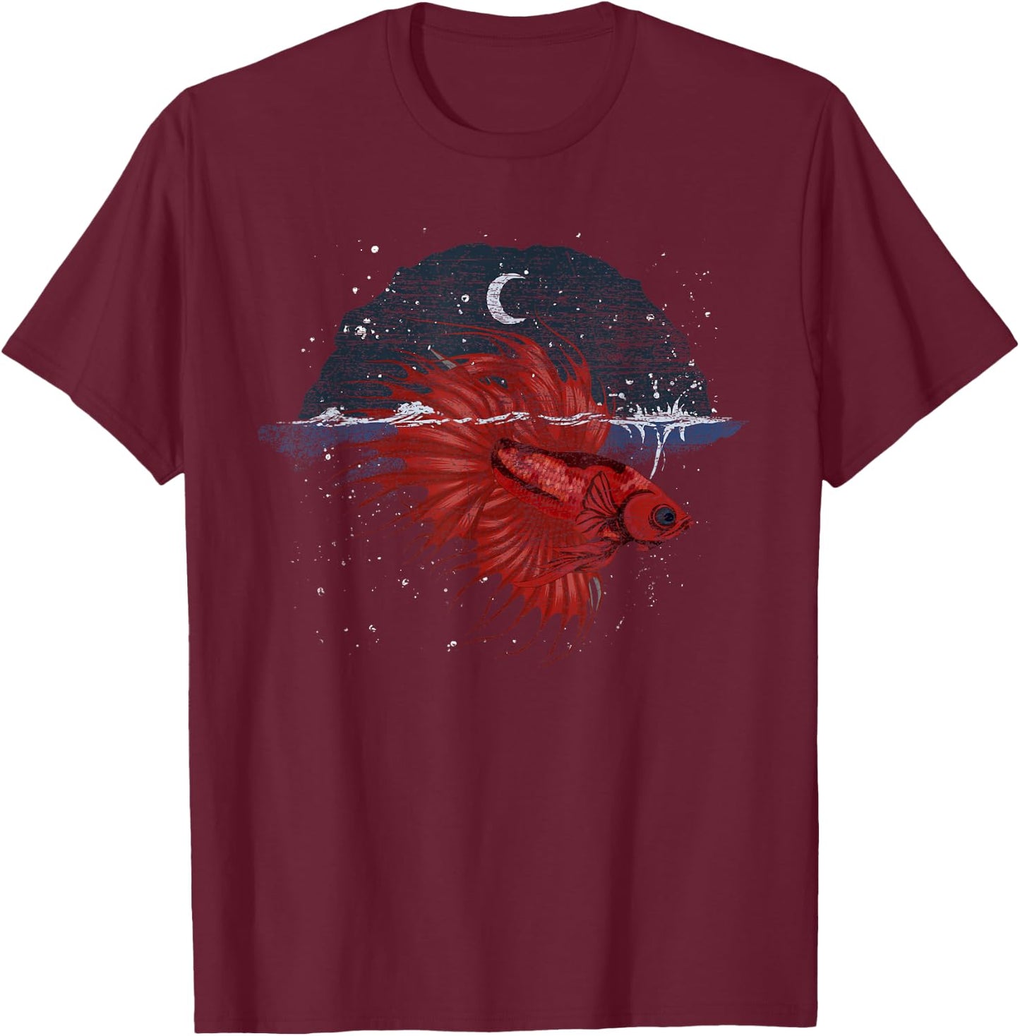 Half Moon Underwater World Sea Animal Aquarium Betta Fish T-Shirt - T-Shirt | Maroon