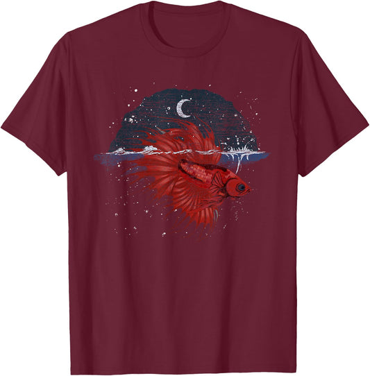 Half Moon Underwater World Sea Animal Aquarium Betta Fish T-Shirt - T-Shirt | Maroon