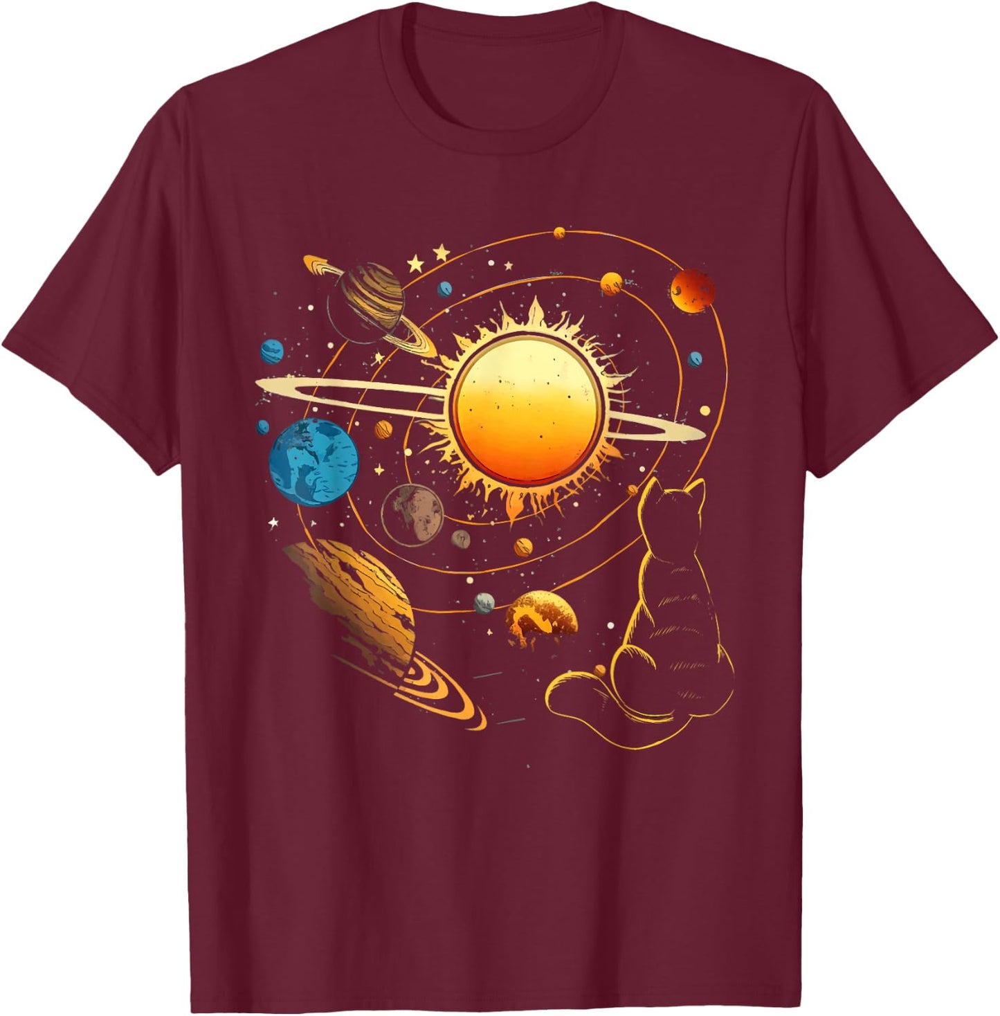 Cat And Planets - Galaxy Stars Kitten Kitty Animal Pet Lover Men Women Kids T-Shirt - T-Shirt | Maroon
