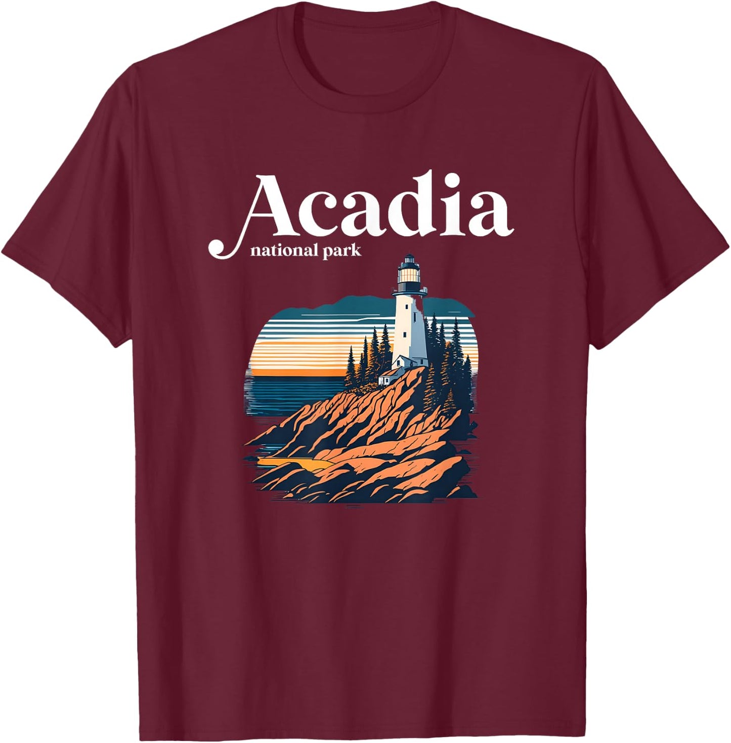 Acadia National Park Maine Retro Style T-Shirt - T-Shirt | Maroon