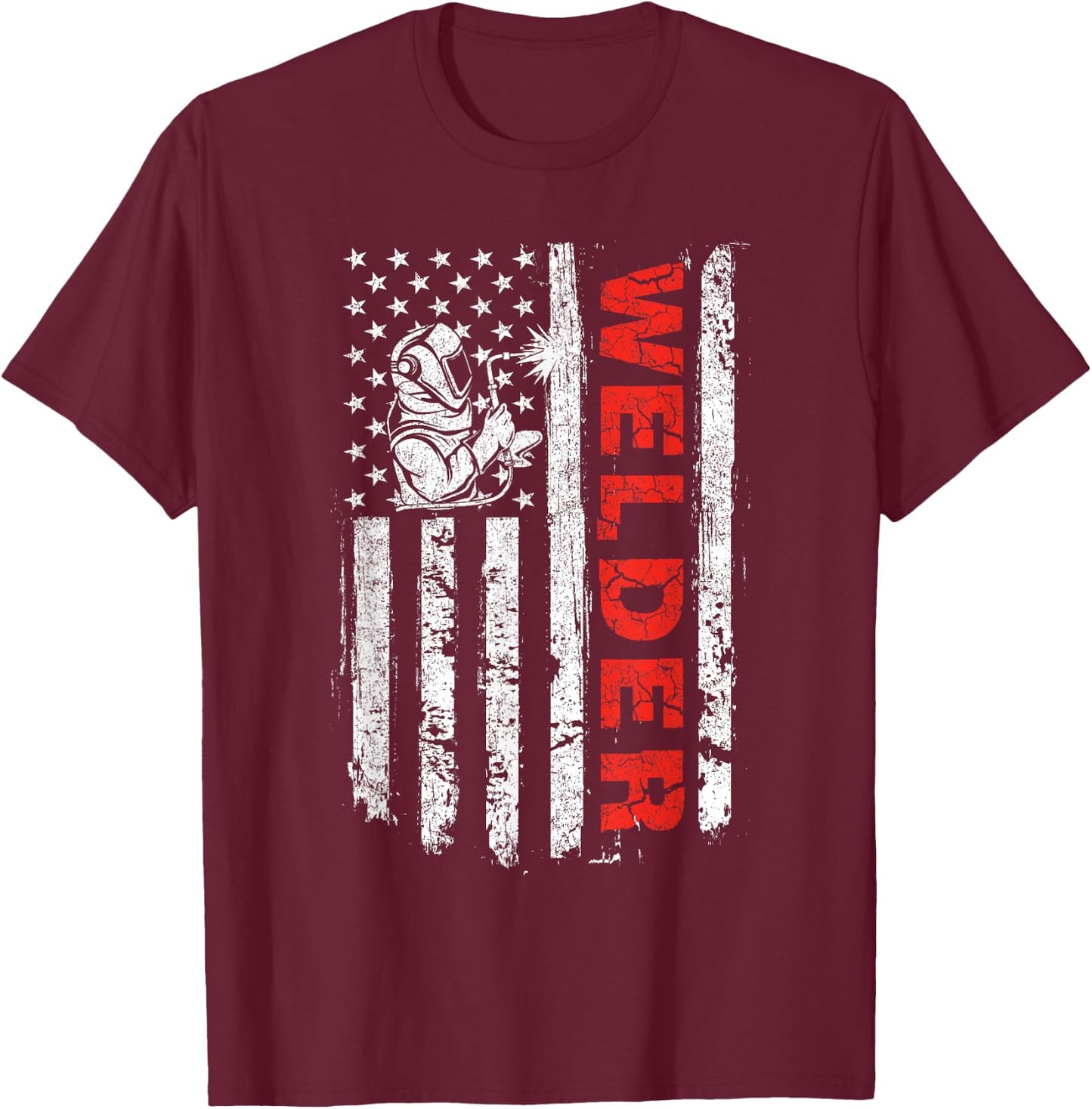 Welder - USA American Flag Welding Iron Worker Construction Women Men T-Shirt - T-Shirt | Maroon