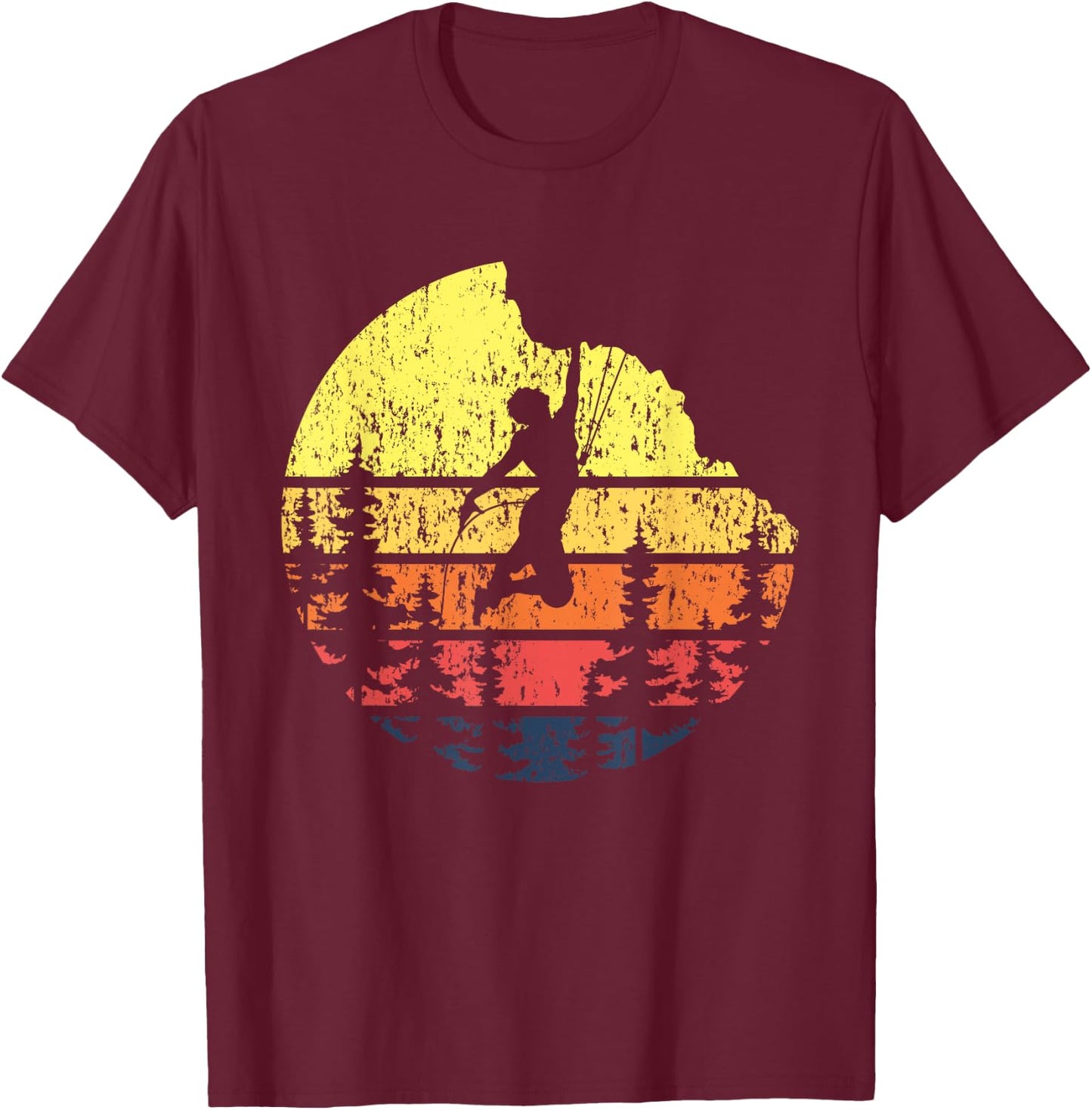 Retro Sunset Rock Climber - Boulderer Bouldering Climbing T-Shirt - T-Shirt | Maroon