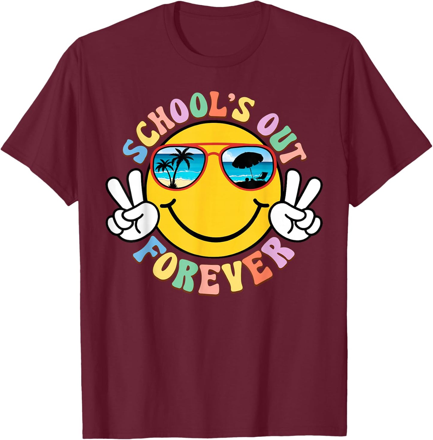 Retro Groovy School's Out Forever Retired Teacher Retirement T-Shirt - T-Shirt | Maroon