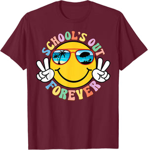 Retro Groovy School's Out Forever Retired Teacher Retirement T-Shirt - T-Shirt | Maroon