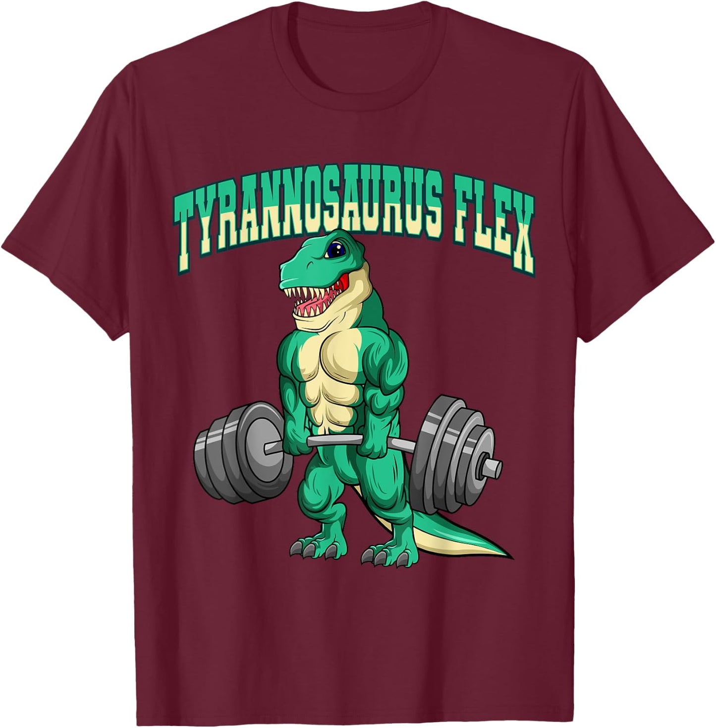 Bodybuilding Fitness Tyrannosaurus Flex Dinosaur Dino T-Rex T-Shirt - T-Shirt | Maroon