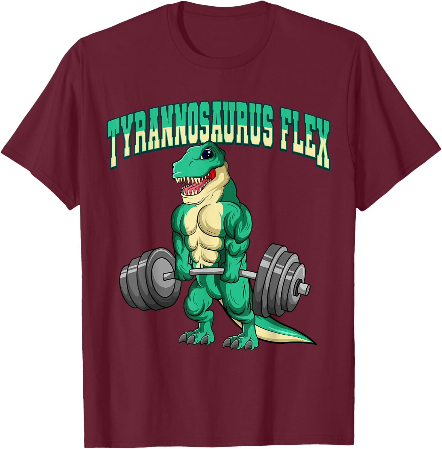 Bodybuilding Fitness Tyrannosaurus Flex Dinosaur Dino T-Rex T-Shirt - T-Shirt | Maroon