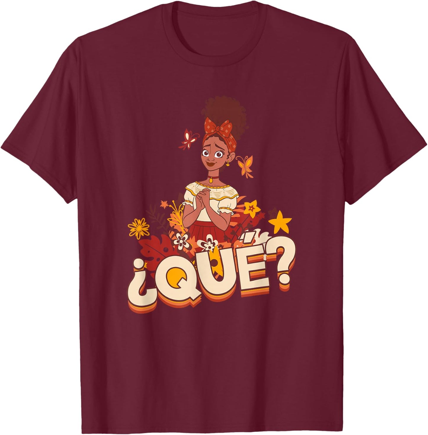 Disney Encanto Dolores Que Floral Butterflies T-Shirt - T-Shirt | Maroon