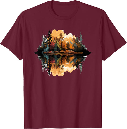 Nature Reflection Forest Trees Outdoor Wildlife T-Shirt - T-Shirt | Maroon