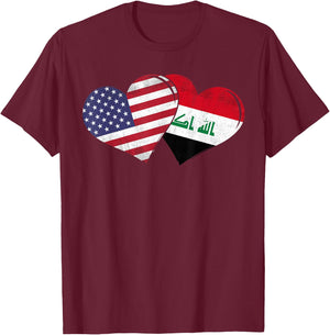 Vintage Iraq - American Flag Heart For Iraqi T-Shirt - T-Shirt | Maroon