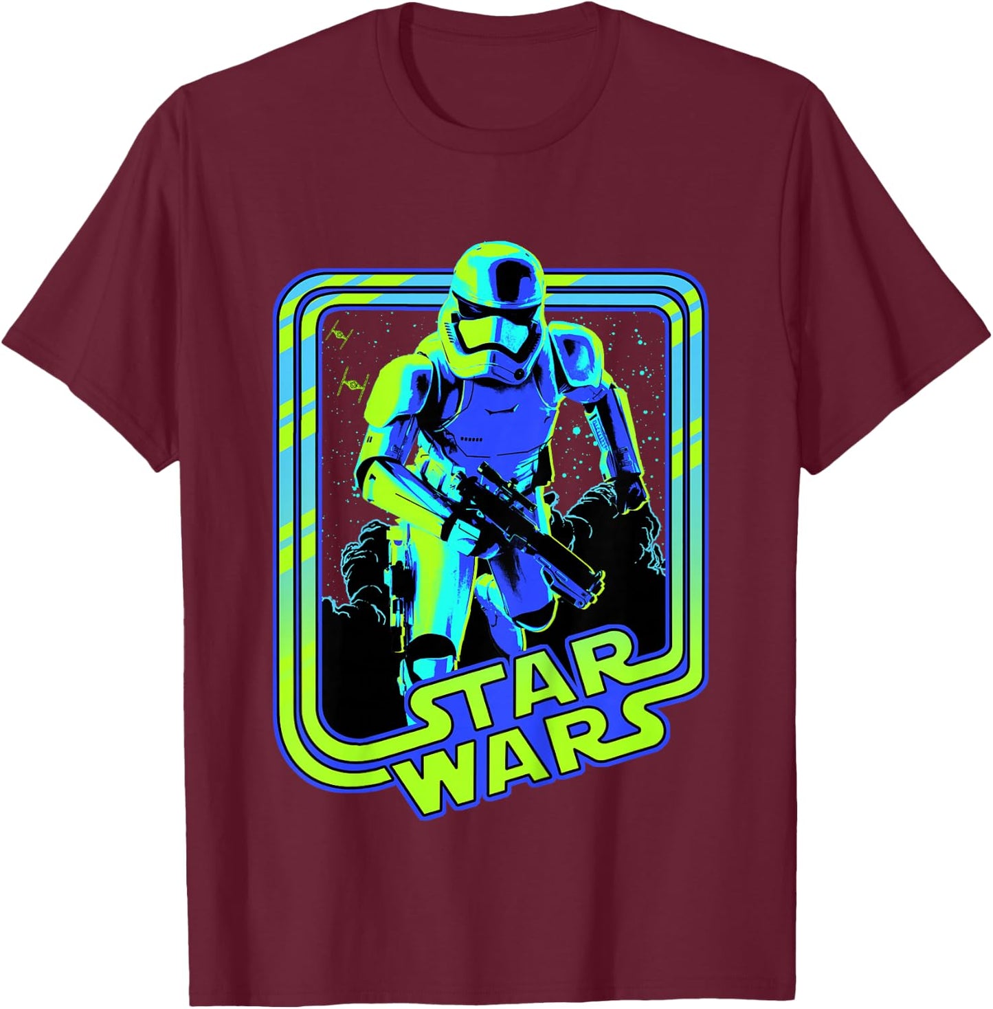 Kids Star Wars Classic Stormtrooper Retro Neon Glow Poster T-Shirt - T-Shirt | Maroon